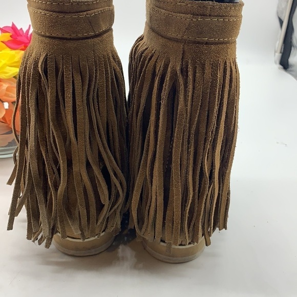 Maison Des Talons Angel Tan Fringe Moccasin Boots MOC1421 - Picture 4 of 7